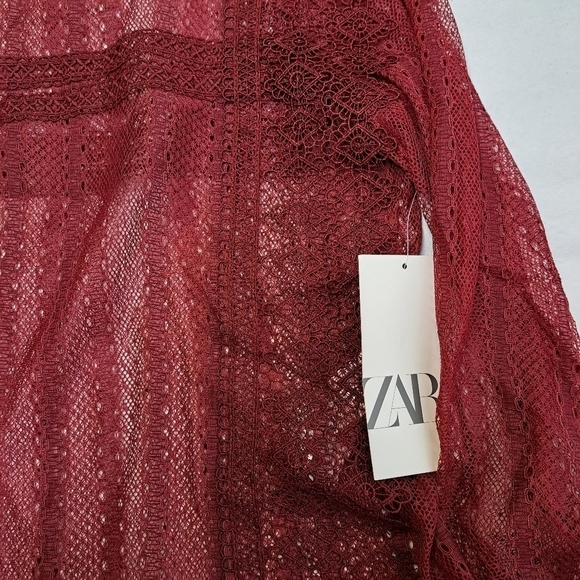 Zara‎ Burgundy Sheer Lace Top - Picture 7 of 10